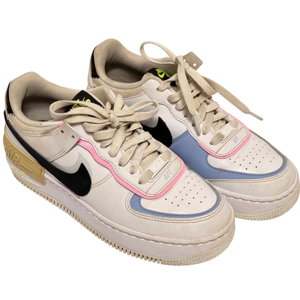 Nike Air Force 1 Shadow SE Casual Sneakers White Pink Blue Yellow Size 7.5